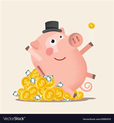 Happy Piggy Bank With Coins Royalty Free Vector Image
