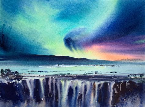 Aurora Borealis 14 Original Watercolor Painting Artwork Etsy In 2021