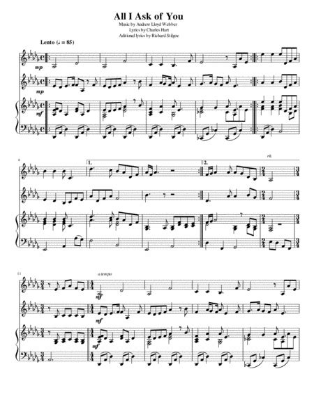 All I Ask Of You Phantom Of The Opera String Piano Trio Music Sheet