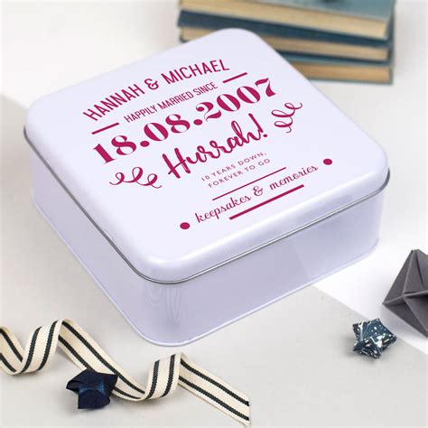 Personalised 10th Anniversary Typographic Tin Box By Delightful Living