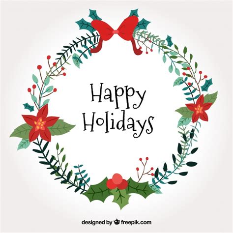 Christmas is such a magical time of year! Flat background with a christmas wreath happy holidays ...