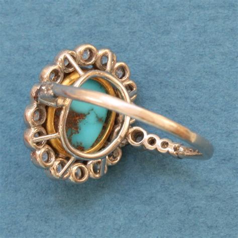 Edwardian Turquoise Diamond Gold Cluster Ring For Sale At Stdibs