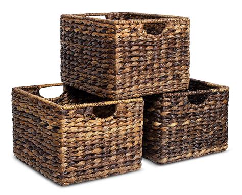 birdrock home woven storage shelf organizer baskets with handles set of 3 abaca wicke