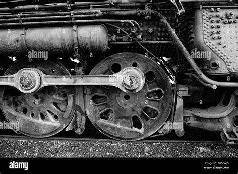 Grayscale Of Steam Locomotive Wheels Stock Photo Alamy