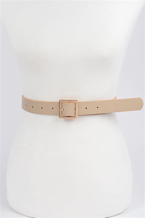 PB7871 NUDE GOLD Simple Square Buckle Faux Leather Belt Fashion Belts