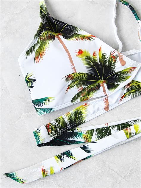 Palm Tree Print Wrap Bikini Set Sheinsheinside