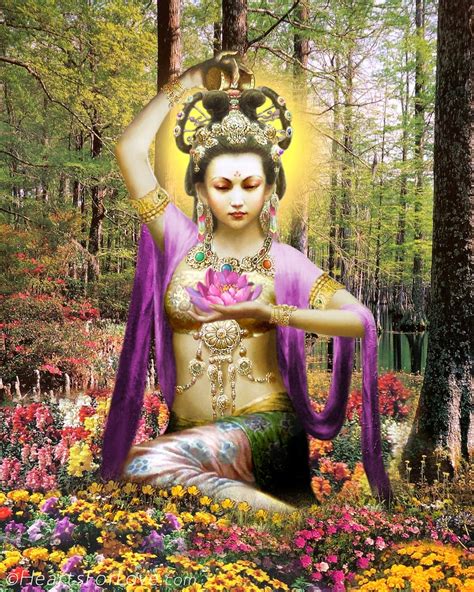 Goddess Quan Yin Mother Of Compassion Surrounded By Flowers Etsy