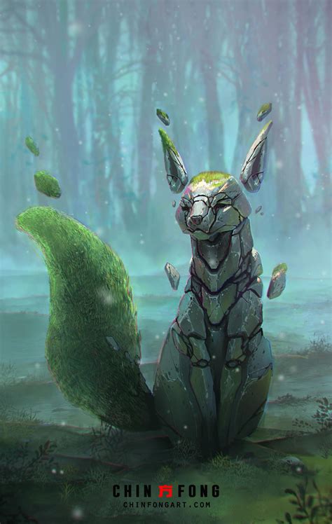 Sacred Stone Fox By Fongshader On Deviantart Fantasy Creatures Art