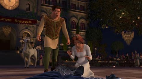 In shrek 2, fiona and donkey set off to far, far away to meet fiona's mother and father. Shrek 2 (2004) - Happy Ending - YouTube