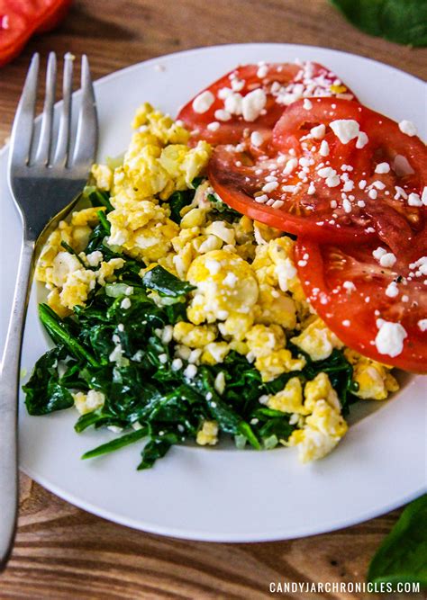 Spinach And Feta Scrambled Eggs With Tomatoes Candy Jar Chronicles