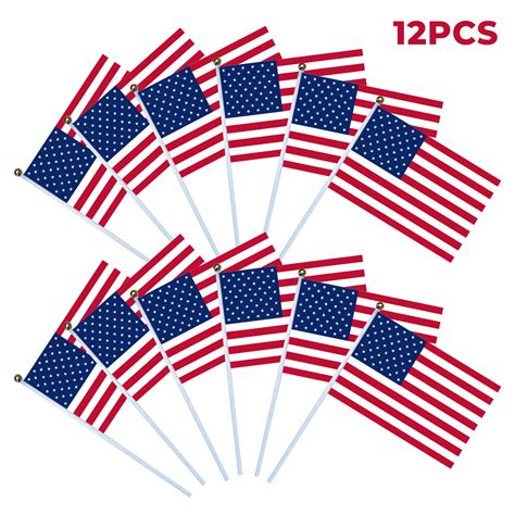 12pcs Small American Flags 5x8 Inch American Flags On Stick Mini