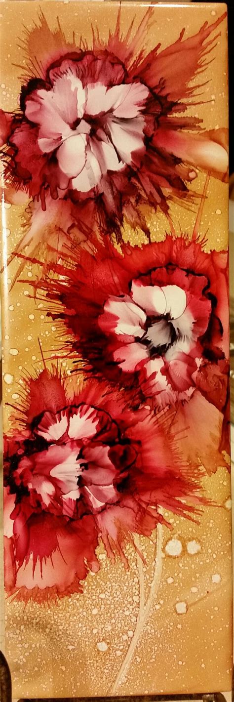 Oversized wall art on canvas original green abstract painting custom oil painting large canvas art texture painting  the frames shown are for illustrative purposes only and are not included in your order. Blown flowers in alcohol ink on 12x4 tile by Tina ...
