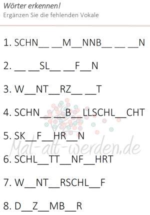 Die folgende tabelle gibt für jeden gegenstand die bilder und rätsel mit level, in denen er regulär gefunden. Beschäftigungsangebote im Winter. Vokale ergänzen - Ein ...