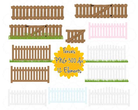 Fence Clipart Gate Clip Art Picket Fence Graphic Png Etsy