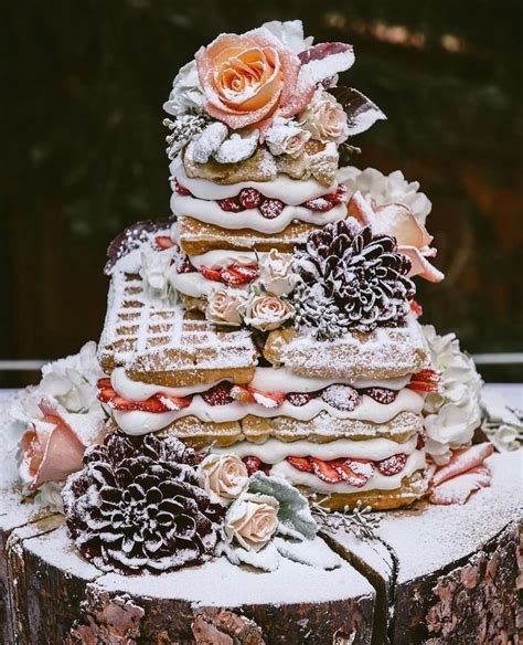 Winter Waffle Cake Tower With Flowers Birthday Dreaming Wedding Cake