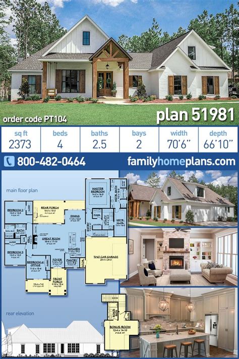 Plan 51981 Modern Farmhouse Plan With Outdoor Kitchen And Bonus Room