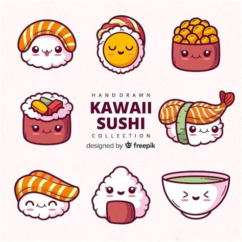 Colección Sushi Kawaii Dibujada A Mano Descargar Vectores Gratis