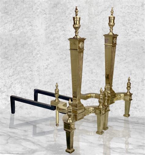 Antique French Regency Large Brass Fireplace Andirons A Pair