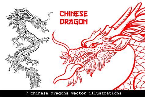 Chinese Dragon Vector Illustrations Clouds And Patterns On Yellow