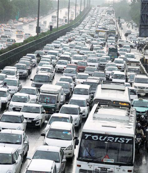 Vehicles Get Stuck In A Heavy Traffic Jam During Delhi Gurgaon National