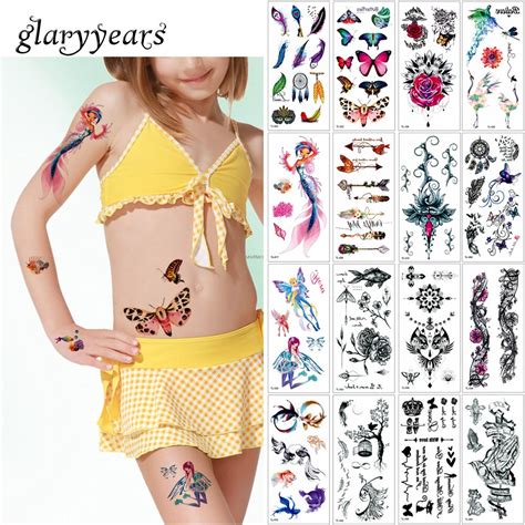glaryyears 3 pieces set cartoon body tattoo flower sticker beauty women jewelry makeup temporary