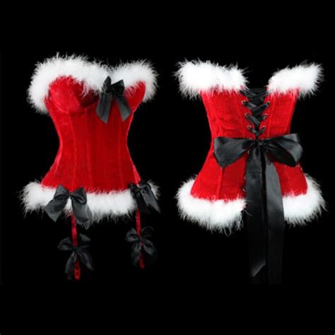 Red Christmas Corset Top Sexy Ladies Santa Women Naughty Adult Christmas Costume Party