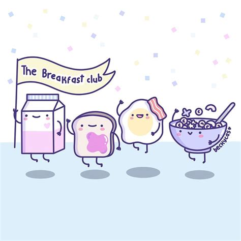 Breakfast Club Doodle Featuring Kawaii Toast Milk Egg And Cereal