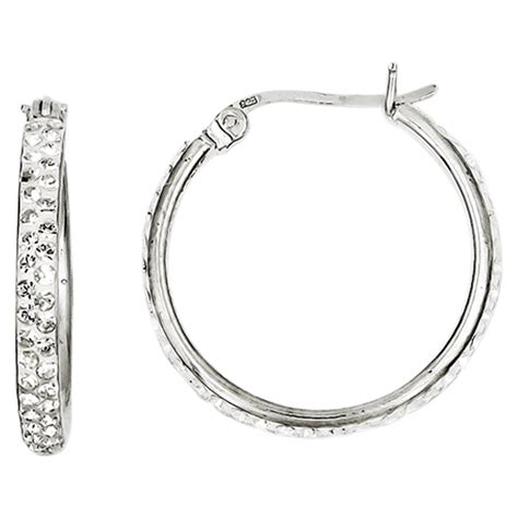 Sterling Silver White Swarovski Crystal Hoop Earrings For More