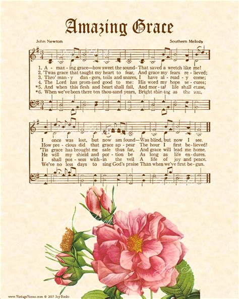 Amazing Grace Christian Heritage Hymn Sheet Music Vintage Style