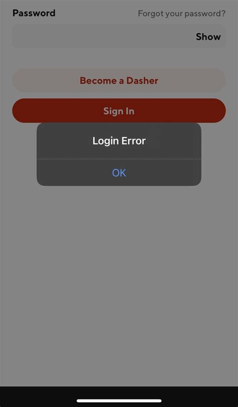 Dasher App Log In Error Rdoordash