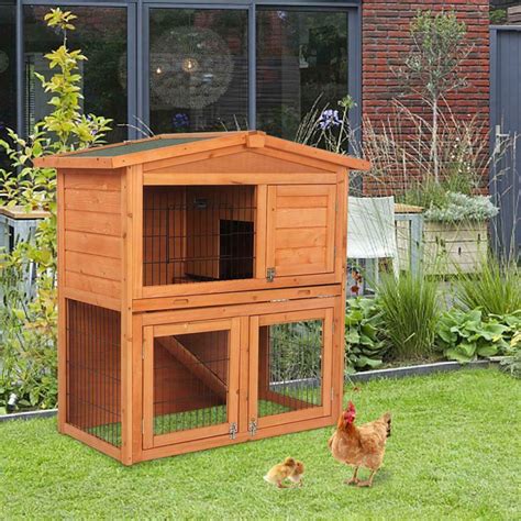 40 Wooden Chicken House Coop Hen Rooster Cage With Chicken Run Ramp A