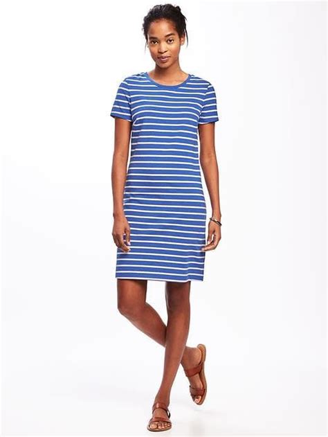 Fitted Crew Neck Tee Dress Blue Stripe Size M Old Navy Tee Dress