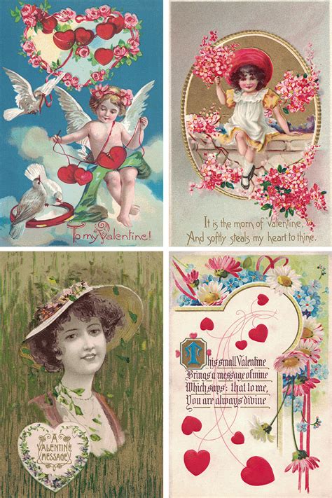 Free Printable Vintage Valentines Day Postcards Rose Clearfield