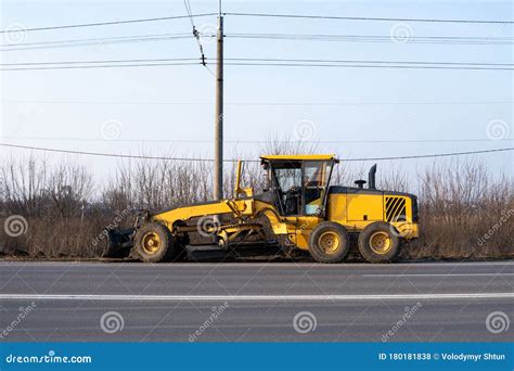 Grader Is Working On Road Construction Grader Industrial Machine On