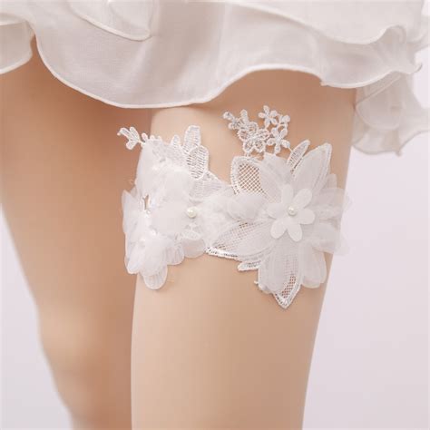Wedding Garter Embroidery Flower Beading White Sexy Garters For Womenfemalebride Gauze Thigh