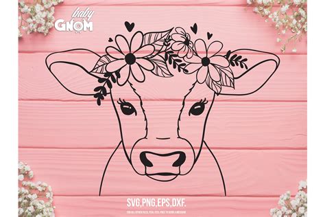 Cow Svg File Cow With Flower Crown Svg Cow Cut File Anima Illustrations Design