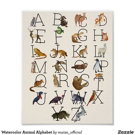 Watercolor Animal Alphabet Poster Alphabet Poster Animal Alphabet