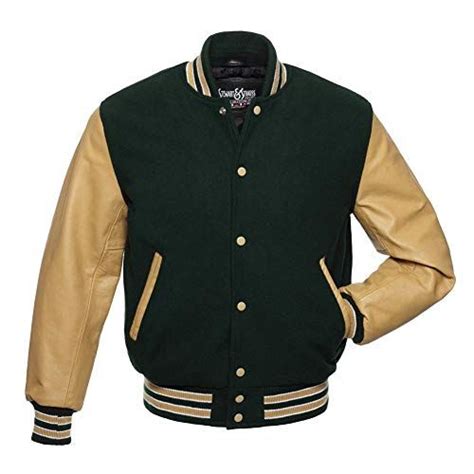 C147 Xs Varsity Letterman Jacket Forest Green Wool And Ta