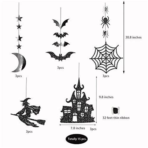 Glitter Black Halloween Party Decorations Gothic Birthday Garlands
