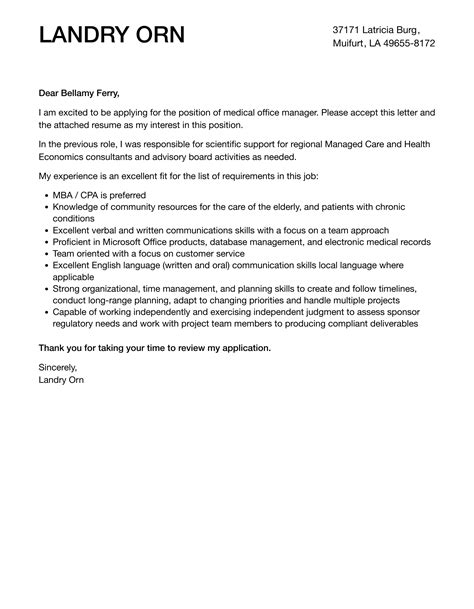 Medical Office Manager Cover Letter Velvet Jobs