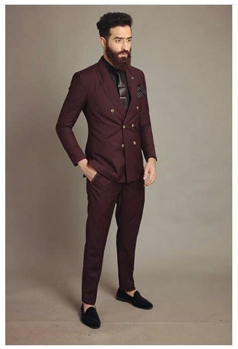 Latest Coat Pant Designs Burgundy Men Suit Double Breasted Slim Fit