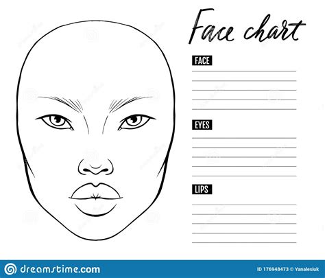 Face Chart Blank Makeup Artist Vector Template Stock
