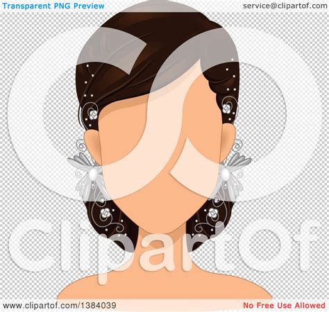 Clipart Of A Faceless Brunette White Woman Or Mannequin Wearing Accessories In Her Hair