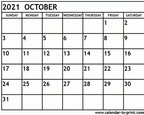 2021 Calendar Printable Pdf October Calendar Printables Free Blank