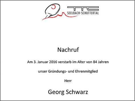 Nachruf Georg Schwarz | TTC Seelbach-Schuttertal