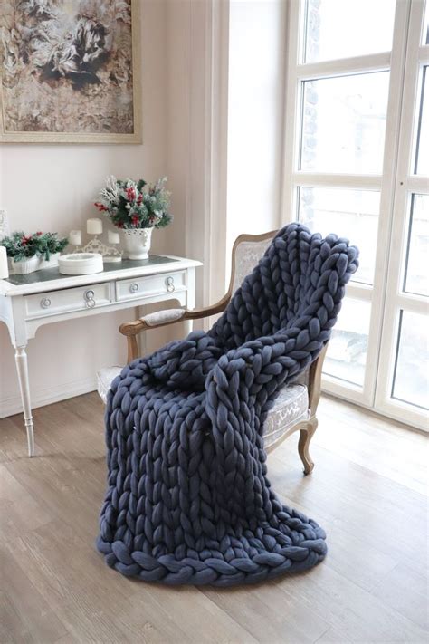Chenille feeling and machine washable. Navy Throw Blanket, Large Knit Blanket, Navy Chunky Knit ...