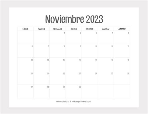 Calendario Noviembre 2023