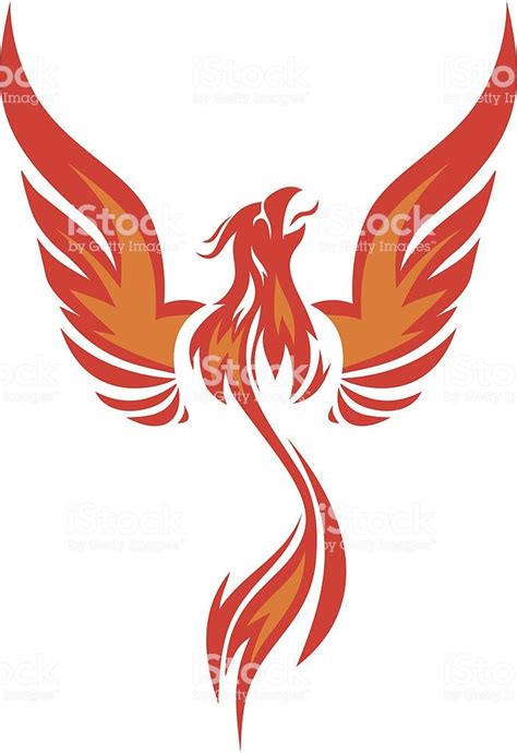 Silhouette Flaming Phoenix Simplified Picture With Raised Wings