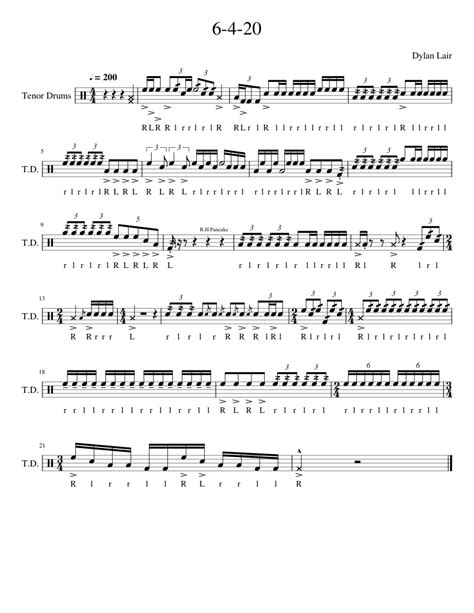 6 4 20 Sheet Music For Tenor Drum Solo