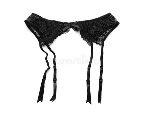 Black Garter Belt On White Background Top View Accessory For Sexual